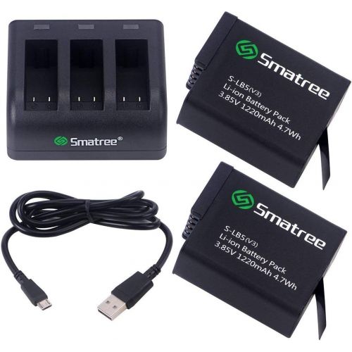  Smatree (2 Pack)Rechargeable Battery with 3-Channel Charger Compatible for GoPro Hero 8/7/6/5 Black