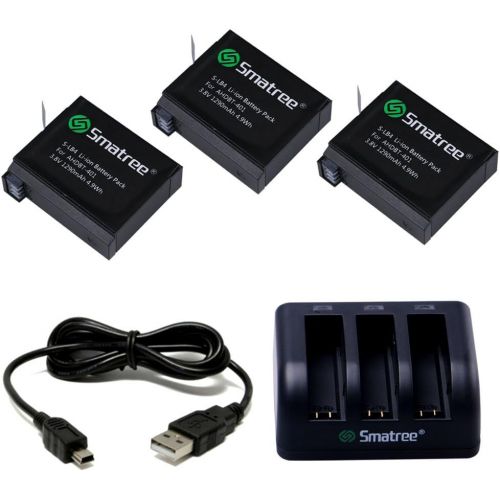  Smatree Battery (3 Pack) and 3-Channel Charger Compatible for Gopro Hero 4 (NOT for Hero 5)