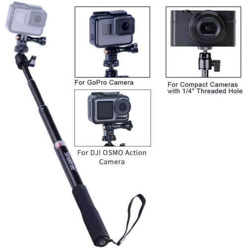  Smatree SmaPole Q1 Extendable Selfie Stick/Monopod with Extra Aluminum Tripod Mount Adapter for GoPro Hero 9/8/7/6/5/4/3+/3/2/1/Session/for Compact Cameras and Cellphones