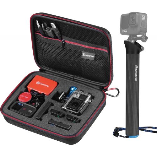  Smatree Carrying Case with F3 Floating Carbon Fiber Hand Grip Compatible for Gopro Hero 9/8/7/6/5 /DJI Osmo Action