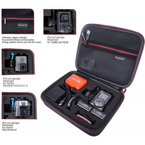  Smatree Carrying Case with F3 Floating Carbon Fiber Hand Grip Compatible for Gopro Hero 9/8/7/6/5 /DJI Osmo Action