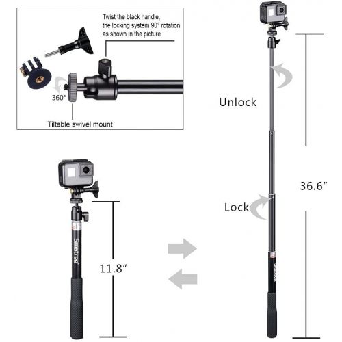  Smatree Telescoping Selfie Stick with Tripod Stand Compatible for GoPro Hero 9/8/7/6/5/4/3+/3/Session/GOPRO Hero (2018)/Cameras,DJI OSMO Action,Ricoh Theta S/V with Aluminum Tripod