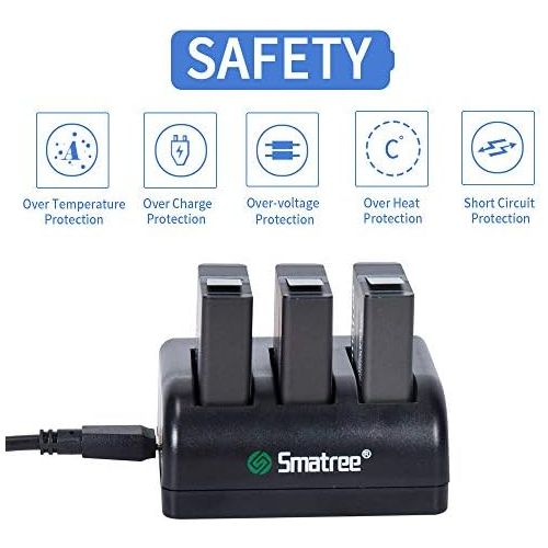  Smatree Rechargeable Battery with 3-Channel Charger Compatible for GoPro Hero 8/7/6 Black and Hero 5 Black Firmware V2.70 (3 Pack)