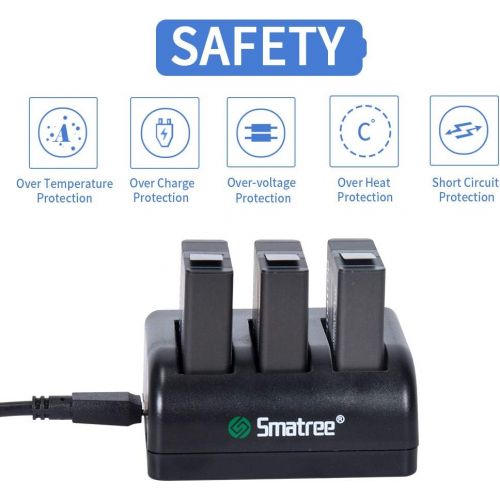  Smatree Rechargeable Battery with 3-Channel Charger Compatible for GoPro Hero 8/7/6 Black and Hero 5 Black Firmware V2.70 (3 Pack)