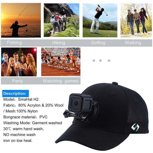  Smatree Baseball Hat Mount Mesh Cap Compatible with Gopro Hero 10/9/8/7/6/5/ 5 Session/4/3+/3/2/1/DJI OSMO Action Cameras (L 58-60cm) Black