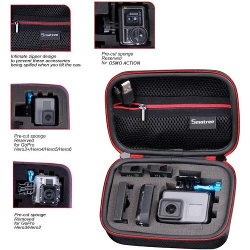  Smatree Carrying Case Compatible for GoPro Hero 8/7/6/5/4/3+/3/2/1/GOPRO Hero (2018)/DJI Osmo Action(Black & Red)-Extra-Small