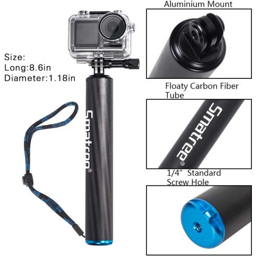  Smatree F2 Waterproof Floating Carbon Fiber Selfie Stick Compatible for GoPro MAX/ Hero10/9/8/7/6/5/4/3 Plus/3/2/1/DJI OSMO Action/DJI OSMO Action 2 Camera