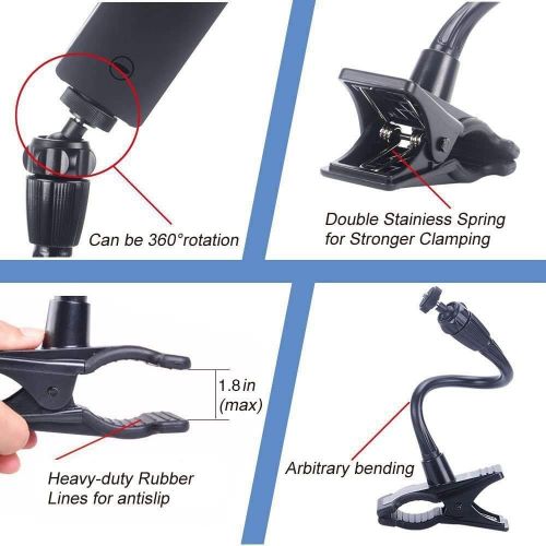  Smatree Adjustable Jaws Flex Clamp Mount 13.4inch Gooseneck Extension Compatible for Logitech Webcam C925e/C922x/C922/C930e/C930/C920/C615/ GoPro Hero 10/9/8/7/6/5/4/2018/ Arlo Ult