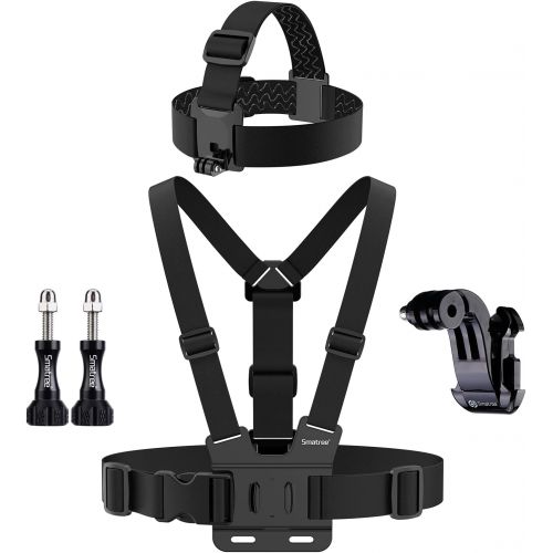  Smatree Chest Mount Harness Head Mount Strap with Aluminum Thumbscrews Compatible with GoPro Hero 9, Hero 8 7 Black Silver, Hero 5 4 3 3+, GoPro Session, Fusion, DJI Osmo Action Ca