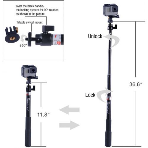 Smatree Q3 Telescoping Selfie Stick with Tripod Stand Compatible for GoPro Hero 10/9/8/7/6/5/4/3+/3/Max/Session/GOPRO Hero 2018/AKASO/OSMO Action Camera/DJI Pocket 2/SJCAM/Xiaomi Y