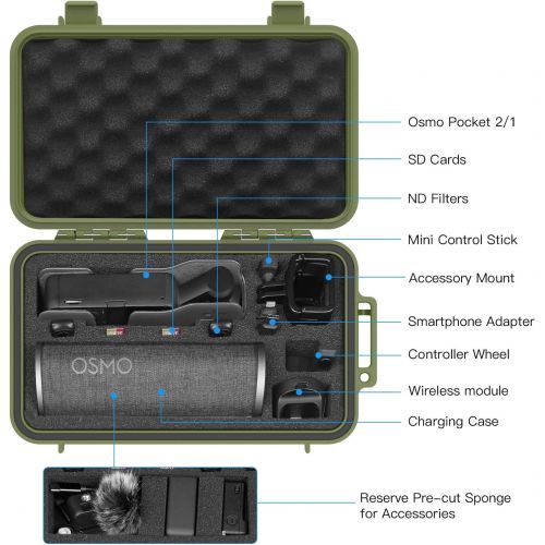  Smatree 2.4L Hard Carrying Case,Travel Storage Bag Compatible with DJI Osmo Pocket 2/Osmo Pocket Camera and Accessories（Green）