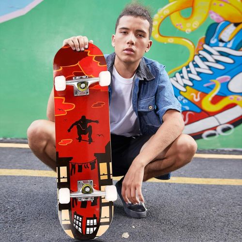  Smibie Skateboards Pro 31 inches Complete Skateboards for Teens Beginners Girls Boys Kids Adults, 7 Layer Maple Wood Skateboard