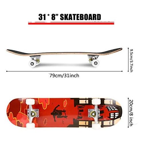  Smibie Skateboards Pro 31 inches Complete Skateboards for Teens Beginners Girls Boys Kids Adults, 7 Layer Maple Wood Skateboard