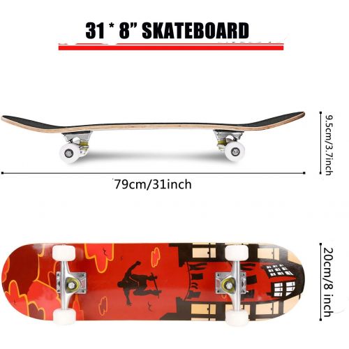  Smibie Skateboards Pro 31 inches Complete Skateboards for Teens Beginners Girls Boys Kids Adults, 7 Layer Maple Wood Skateboard