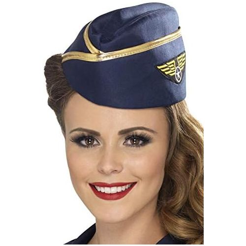  [아마존 핫딜]  [아마존핫딜]Smiffys Stewardess-Muetze Blau mit goldenem Rand, One Size