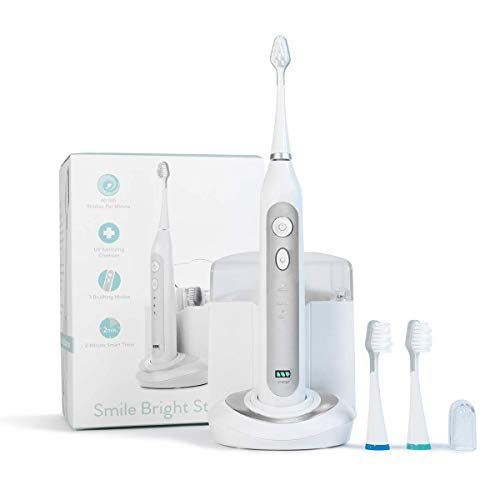  Smile Bright Store Platinum Electronic Sonic Toothbrush with UV Antibacterial Sanitizing Charging Case - Rechargeable Storage Base, (Silver)