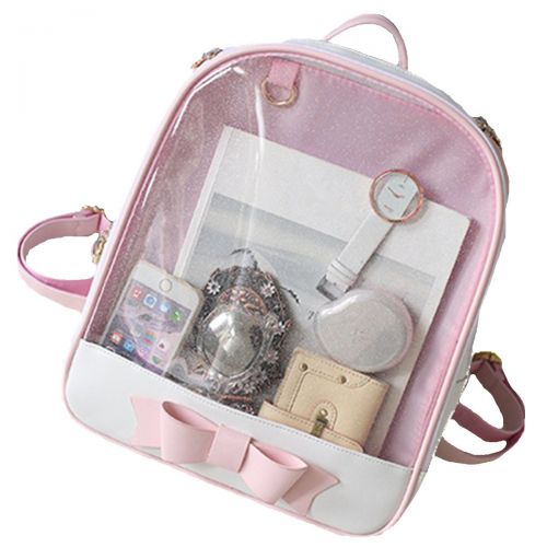  Smilecoco Candy Leather Bow Backpack Plastic Transparent Beach Girls School Bag