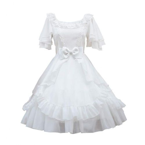  Smiling Angel Girls White/Black Sweet Lolita Dress Princess Court Skirts Cosplay Costumes