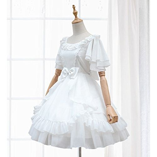  Smiling Angel Girls White/Black Sweet Lolita Dress Princess Court Skirts Cosplay Costumes