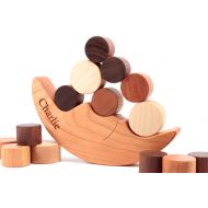 /SmilingTreeToys Smiling Moon BALANCER - personalized stacking and balancing wooden game, an educational learning toy set for little ones and young-at-heart