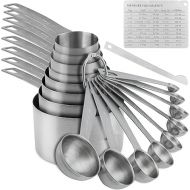 Measuring Cups and Spoons Set, Stainless Steel Measuring Cups Spoons Complete Set of 19pcs Professional Measurer Scoops Ingredients Liquid or Dry Heavy Duty Solid Measurment Cup