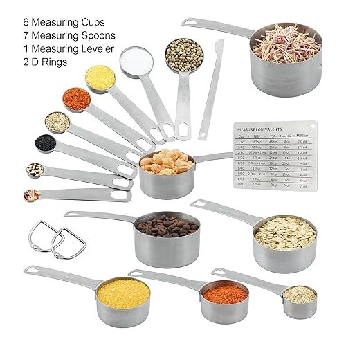 스미스 Measuring Cups and Spoons Set, Stainless Steel Measuring Cups Spoons Complete Set of 19pcs Professional Measurer Scoops Ingredients Liquid or Dry Heavy Duty Solid Measurment Cup