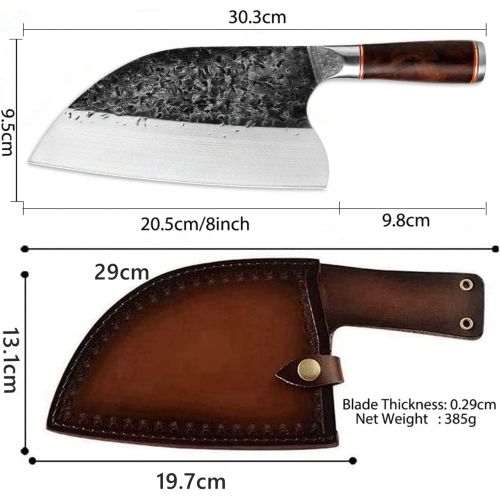 스미스 Smith Chu Handmade Forged Serbian Meat Cleaver Knife with Sheath Chefs knvies Full Tang Butcher Knife Outdoor Meat Vegetable Cleaver for Family, BBQ or Camping (Silver)