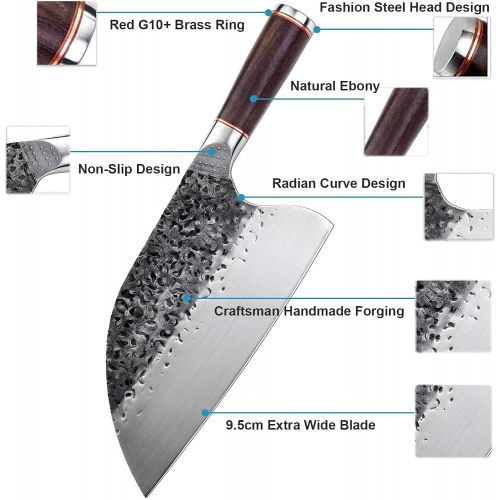 스미스 Smith Chu Handmade Forged Serbian Meat Cleaver Knife with Sheath Chefs knvies Full Tang Butcher Knife Outdoor Meat Vegetable Cleaver for Family, BBQ or Camping (Silver)