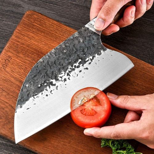 스미스 Smith Chu Handmade Forged Serbian Meat Cleaver Knife with Sheath Chefs knvies Full Tang Butcher Knife Outdoor Meat Vegetable Cleaver for Family, BBQ or Camping (Silver)