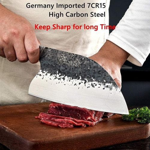 스미스 Smith Chu Handmade Forged Serbian Meat Cleaver Knife with Sheath Chefs knvies Full Tang Butcher Knife Outdoor Meat Vegetable Cleaver for Family, BBQ or Camping (Silver)