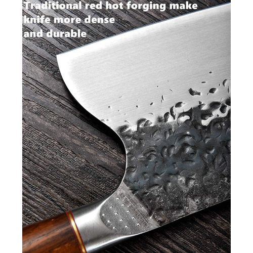 스미스 Smith Chu Handmade Forged Serbian Meat Cleaver Knife with Sheath Chefs knvies Full Tang Butcher Knife Outdoor Meat Vegetable Cleaver for Family, BBQ or Camping (Silver)