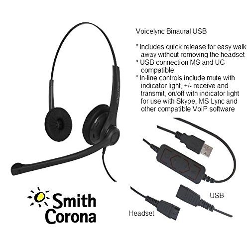 스미스 Smith Corona VoiceLync Binaural USB Headset with GN NetcomJabra QD, Detachable Bottom USB Cord