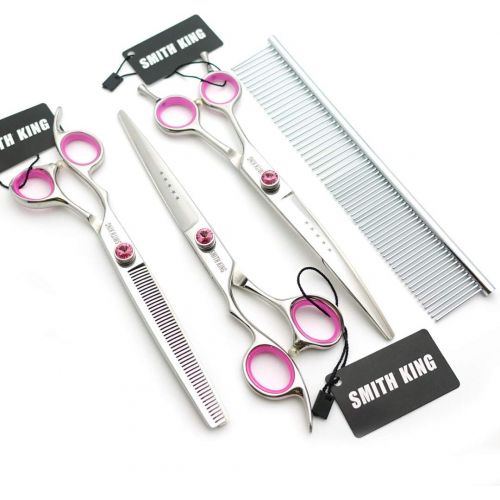 스미스 Smithking 7.0inches high end Left-Handed Dog Grooming Scissors Professional 440C Straight &Thinning Curved Scissors Set with Comb