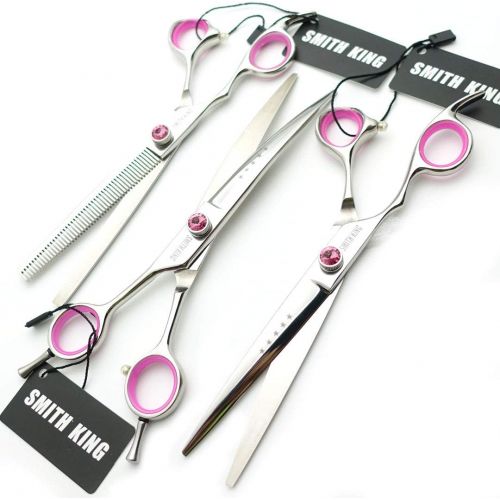스미스 Smithking 7.0inches high end Left-Handed Dog Grooming Scissors Professional 440C Straight &Thinning Curved Scissors Set with Comb