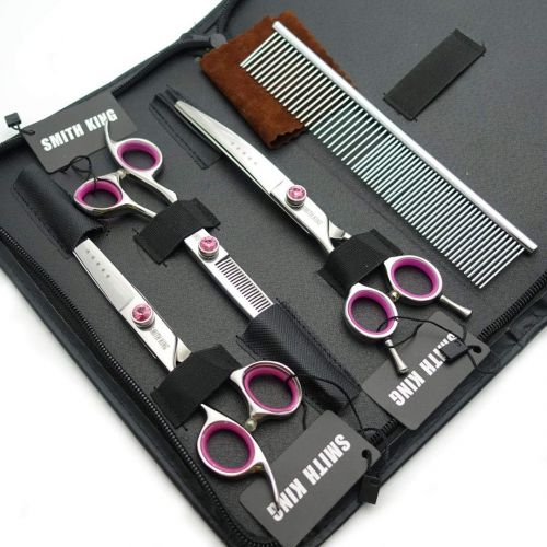 스미스 Smithking 7.0inches high end Left-Handed Dog Grooming Scissors Professional 440C Straight &Thinning Curved Scissors Set with Comb