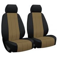 Smittybilt Front Seats: ShearComfort Custom Waterproof Cordura Seat Covers for Jeep Wrangler (2018-2019) in Black w/Tan for Buckets w/Adjustable Headrests w/Height Adjuster Lever on Driver Se