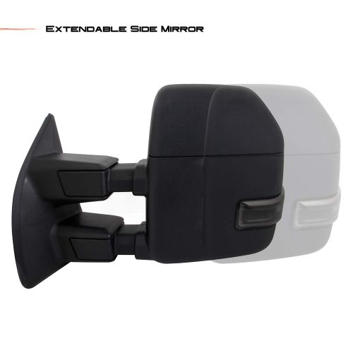  Smoked For 99-07 Ford Super Duty Pair of Power + Heated + Turn Signal Black Texture Towing Side Mirrors