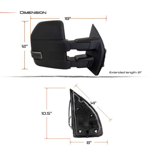  Smoked For 99-07 Ford Super Duty Pair of Power + Heated + Turn Signal Black Texture Towing Side Mirrors