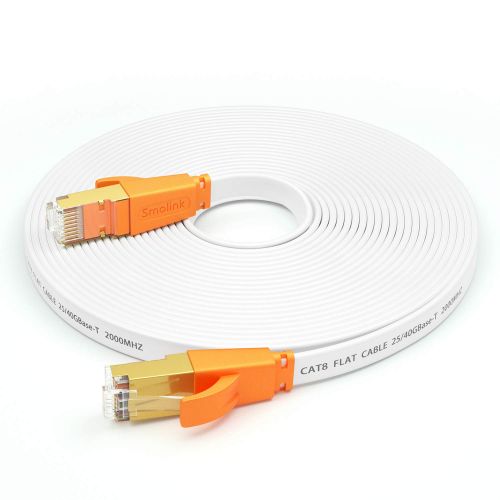  Smolink Cat 8 Ethernet Cable 20 Ft,High Speed Flat Internet Network LAN Cable,Faster Than Cat7/Cat6/Cat5 Network,Durable Patch Cord with Gold Plated RJ45 Connector for Xbox,PS4,Router, Mod