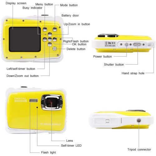  [아마존베스트]Smyidel Waterproof Mini Kid Camera High Definition 12MP HD 3M Underwater Swimming Digital Camera Camcorder 32G SD Card Flash 2.0 Inch LCD Display (Yellow)