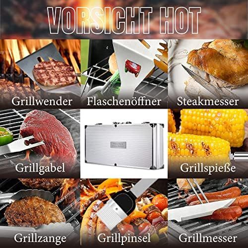  Smyla Premium Barbecue Case with Engraving, Stainless Steel Barbecue Accessories with Desired Name, Professional Barbecue Cutlery (e.g. Weber Grill Accessory), The Ideal Gift for Men