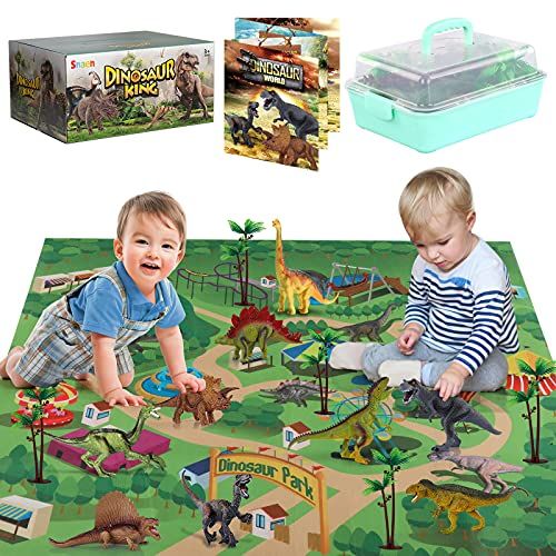  SNAEN Dinosaur Toys Set with 9 Realistic Dinosaur Figures, Activity Play Mat & Trees, Educational Toys Indoor Outdoor Playset to Create a Dino World w/ T-Rex