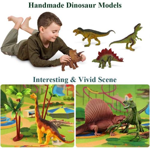  SNAEN Dinosaur Toys Set with 9 Realistic Dinosaur Figures, Activity Play Mat & Trees, Educational Toys Indoor Outdoor Playset to Create a Dino World w/ T-Rex