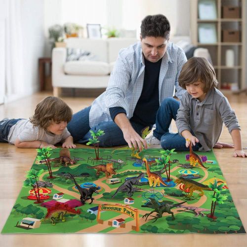  SNAEN Dinosaur Toys Set with 9 Realistic Dinosaur Figures, Activity Play Mat & Trees, Educational Toys Indoor Outdoor Playset to Create a Dino World w/ T-Rex