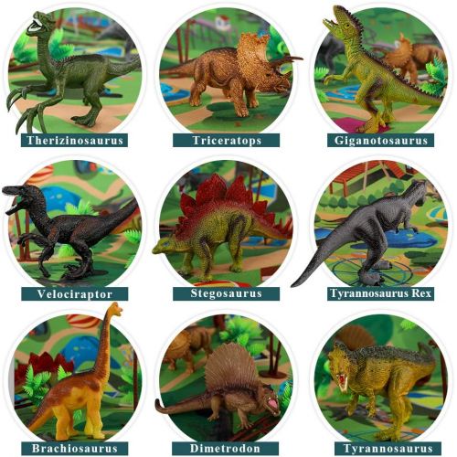  SNAEN Dinosaur Toys Set with 9 Realistic Dinosaur Figures, Activity Play Mat & Trees, Educational Toys Indoor Outdoor Playset to Create a Dino World w/ T-Rex