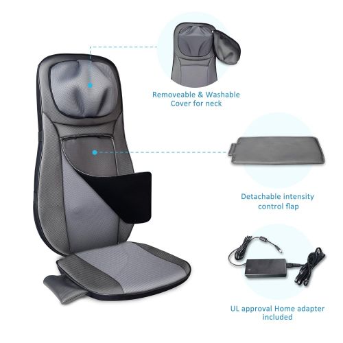  Snailax shiatsu Neck & Back Massager with Heat, Full Back Kneading Shiatsu or Rolling Massage, Massage Chair pad with Height Adjustment, Relieve Muscle Pain for Back Shoulder and N