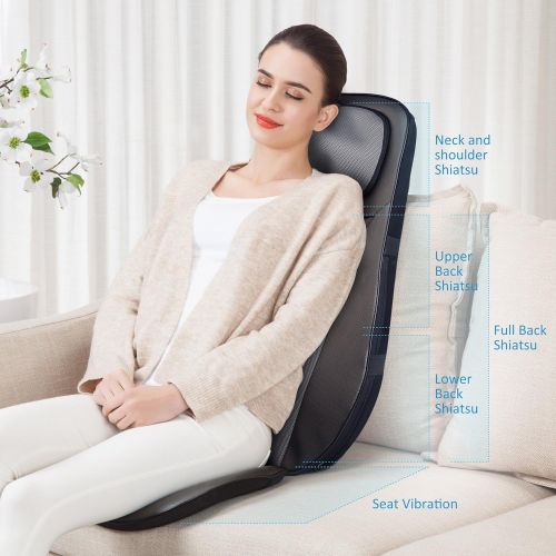  Snailax shiatsu Neck & Back Massager with Heat, Full Back Kneading Shiatsu or Rolling Massage, Massage Chair pad with Height Adjustment, Relieve Muscle Pain for Back Shoulder and N