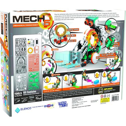  Elenco Teach Tech “Mech-5”, Programmable Mechanical Robot Coding Kit, STEM Building Toy for Kids 10+