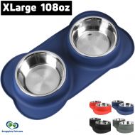 Snappies Petcare Large Dog Bowls & Mat Set - 2 Large Capacity 54oz (108oz Total) Removable Stainless Steel Bowl Set in a Stylish No Mess, No Spill, Non Skid, Silicone Mat. Food & Water Bowls for Me