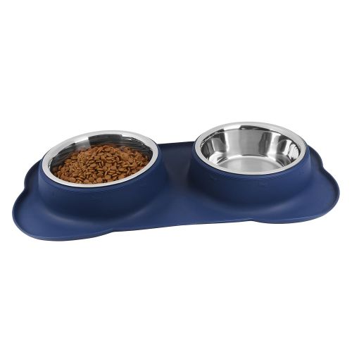  Snappies Petcare Large Dog Bowls & Mat Set - 2 Large Capacity 54oz (108oz Total) Removable Stainless Steel Bowl Set in a Stylish No Mess, No Spill, Non Skid, Silicone Mat. Food & Water Bowls for Me
